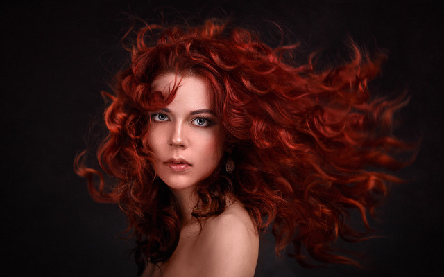 Red hair wind blown portrait #2 free wallpaper for desktop - medium preview image