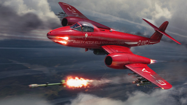 Red plane cloudy sky rocket free wallpaper for desktop - medium preview image