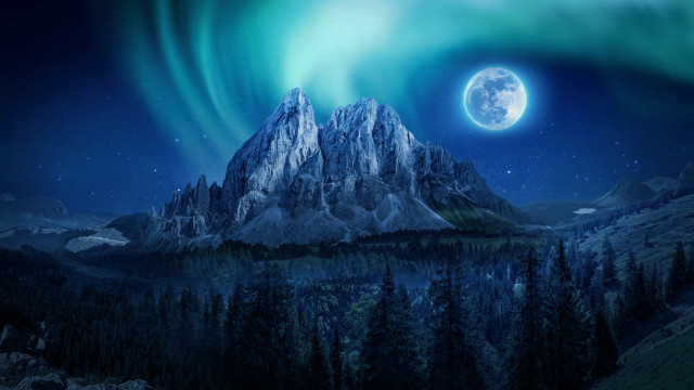 Mountain fullmoon forest lake space free wallpaper for desktop - medium preview image