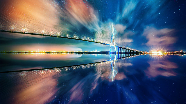 Bridge water stars reflection space free wallpaper for desktop - medium preview image