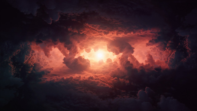 Large cloud sun volumetric lighting free wallpaper for desktop - medium preview image