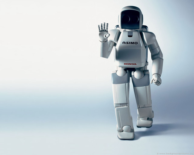 Robot waving hand blue background #2 free wallpaper for desktop - medium preview image