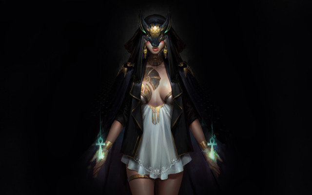 Fantasy woman hood cape sword free wallpaper for desktop - medium preview image