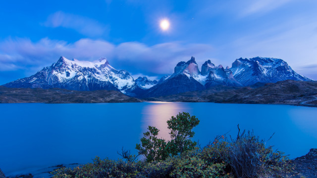 Mountain lake moon clouds landscape free wallpaper for desktop - medium preview image
