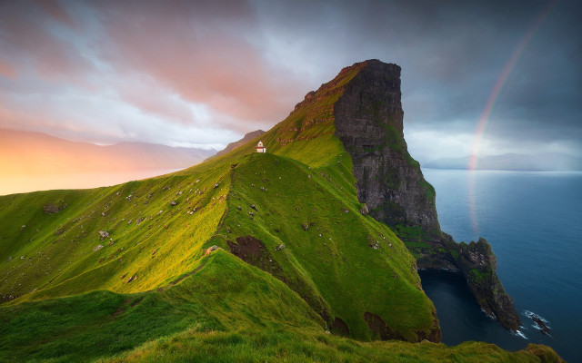 Rainbow mountain lake sunset landscape free wallpaper for desktop - medium preview image