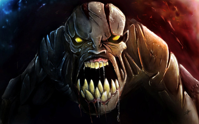 Demonic creature yellow eyes fangs free wallpaper for desktop - medium preview image