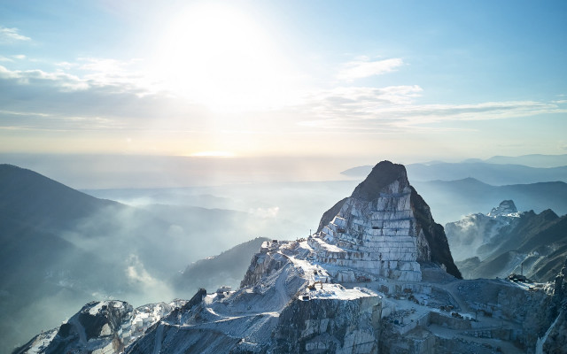Mountain peak sun rayonism matte free wallpaper for desktop - medium preview image