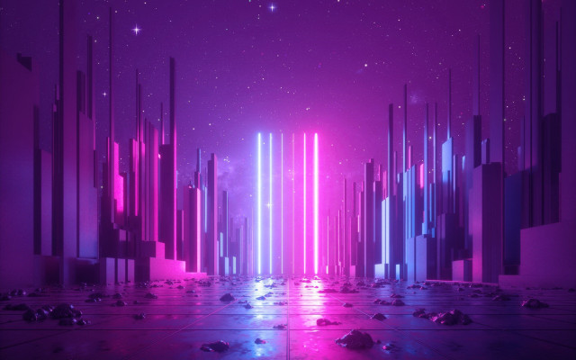 Futuristic city neon lights starry #2 free wallpaper for desktop - medium preview image