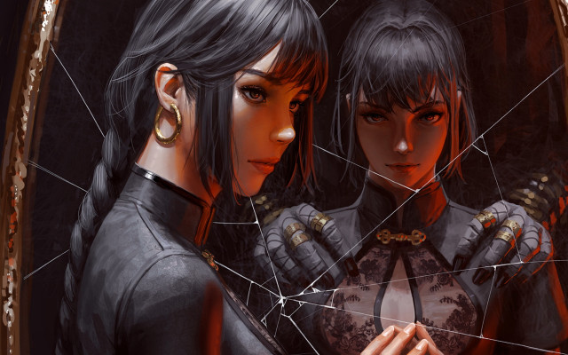 Two women wires portrait ceramics free wallpaper for desktop - medium preview image