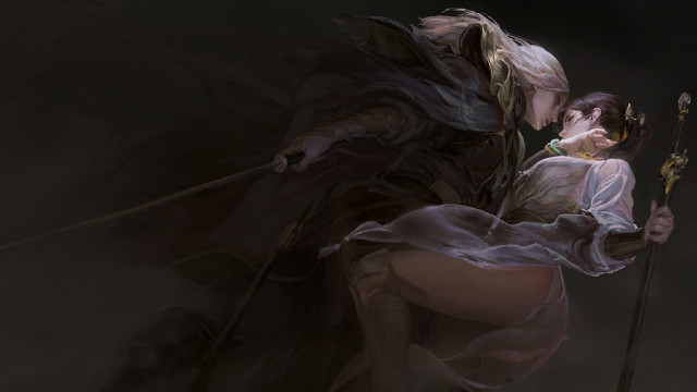 Woman white dress man black #7 free wallpaper for desktop - medium preview image