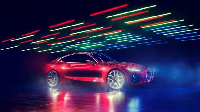 Red car neon tunnel ai free wallpaper for desktop - medium preview image