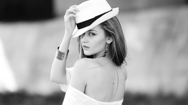 Woman white dress hat black free wallpaper for desktop - medium preview image