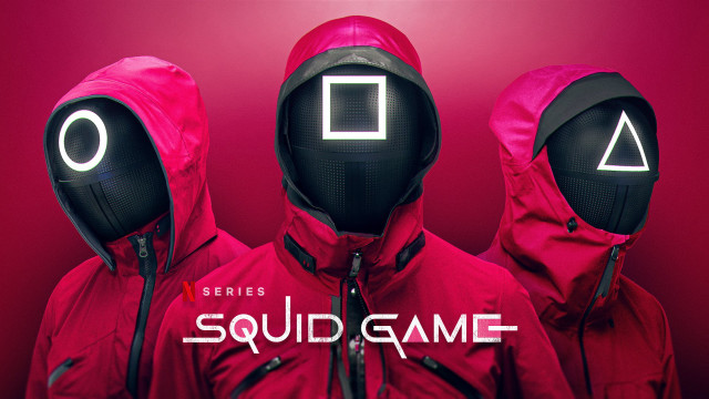 Squid game red jackets logo free wallpaper for desktop - medium preview image