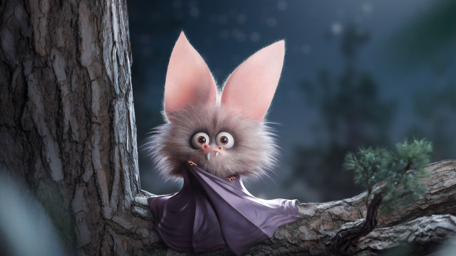 Cartoon bunny tree branch bat free wallpaper for desktop - medium preview image