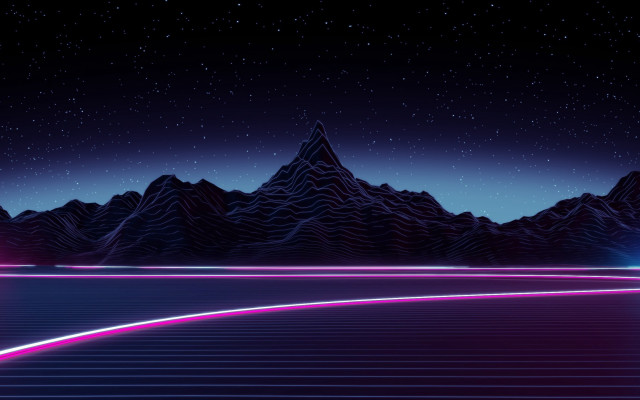 Mountain neon trail starry sky free wallpaper for desktop - medium preview image