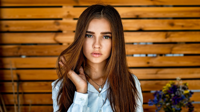 Woman long hair portrait flower free wallpaper for desktop - medium preview image