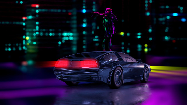 Neon cyberpunk car man city free wallpaper for desktop - medium preview image