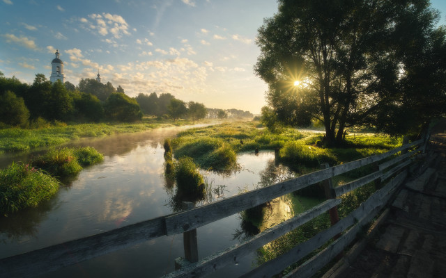 River forest hillside city starry free wallpaper for desktop - medium preview image