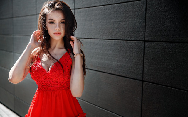 Red dress wall brick jewelry free wallpaper for desktop - medium preview image