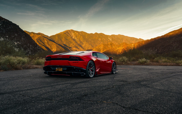 Red sports car mountains sunset #3 free wallpaper for desktop - medium preview image