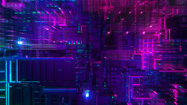Colorful abstract lines squares cyberpunk free wallpaper for desktop - medium preview image
