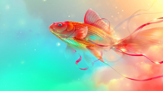 Goldfish redtail bluefin water ribbon free wallpaper for desktop - medium preview image