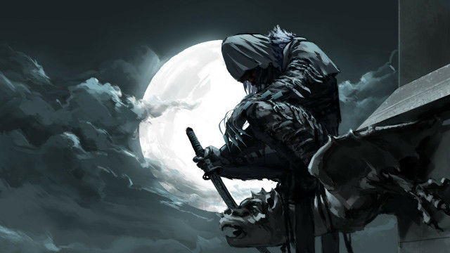 Man ledge gun moon fantasy free wallpaper for desktop - medium preview image