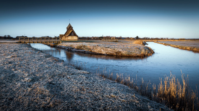 Small church island frozen marsh free wallpaper for desktop - medium preview image