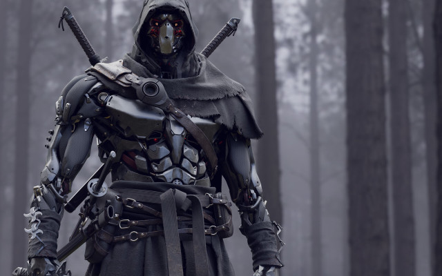 Man black armor katana forest free wallpaper for desktop - medium preview image