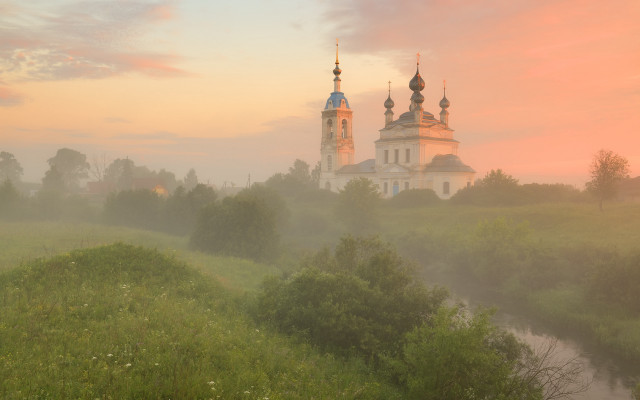 Church river clouds trees magic free wallpaper for desktop - medium preview image