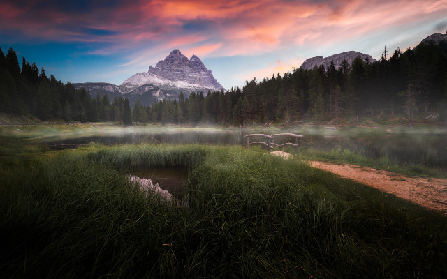 Mountain lake trees sunset clouds #5 free wallpaper for desktop - medium preview image