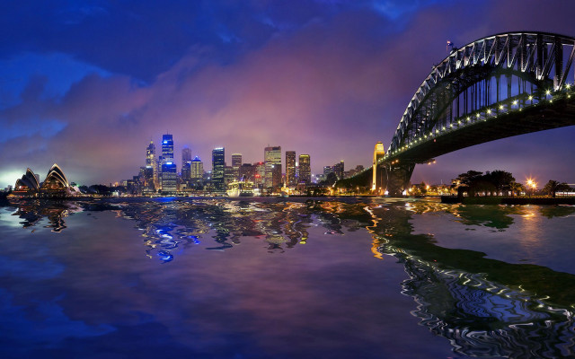 City skyline bridge river night #53 free wallpaper for desktop - medium preview image