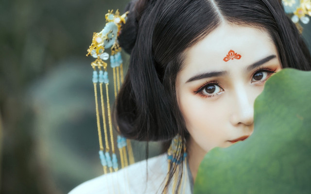 Woman headpiece butterfly portrait cloisonnism free wallpaper for desktop - medium preview image