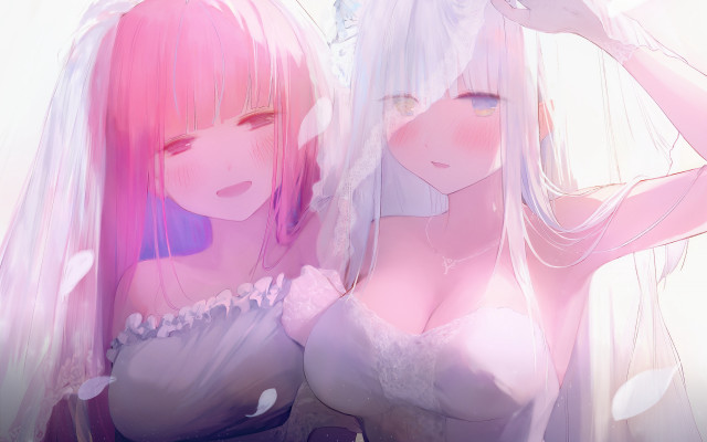 Pink hair women wedding dress free wallpaper for desktop - medium preview image