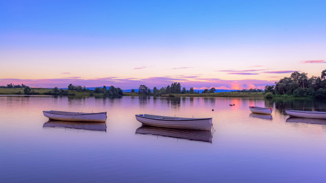 Boats sunset pink sky trees free wallpaper for desktop - medium preview image