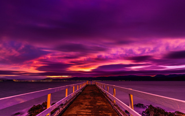 Pier purple sky water sunset free wallpaper for desktop - medium preview image