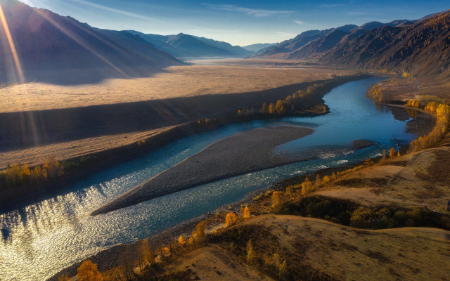 River valley mountains autumn sunshine free wallpaper for desktop - medium preview image