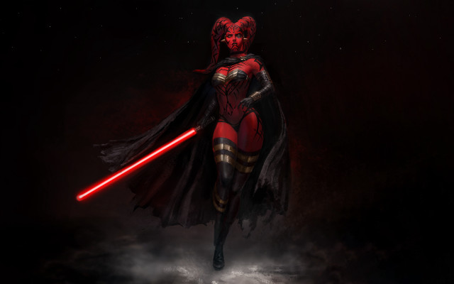 Woman red black costume lightsaber free wallpaper for desktop - medium preview image