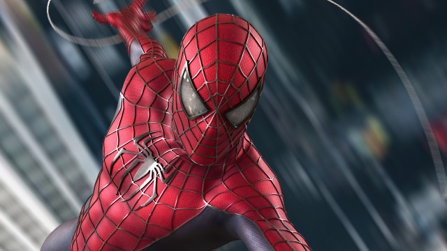 Spiderman rain outstretched blurred city free wallpaper for desktop - medium preview image