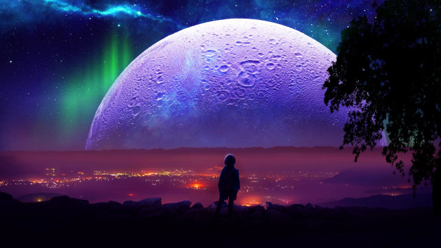 Moon purple sky stars astronaut free wallpaper for desktop - medium preview image