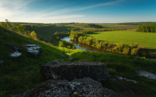 Lush green river countryside forest free wallpaper for desktop - medium preview image