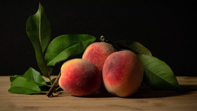 Peaches leaves stilllife food photography free wallpaper for desktop - medium preview image