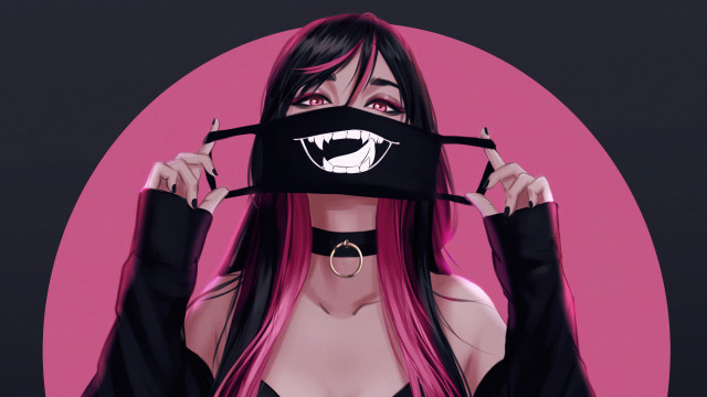 Pink haired woman mask furry free wallpaper for desktop - medium preview image