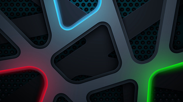 Holographic neon polka dots shapes free wallpaper for desktop - medium preview image