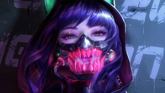 Creepy woman purple hair neon #2 free wallpaper for desktop - medium preview image