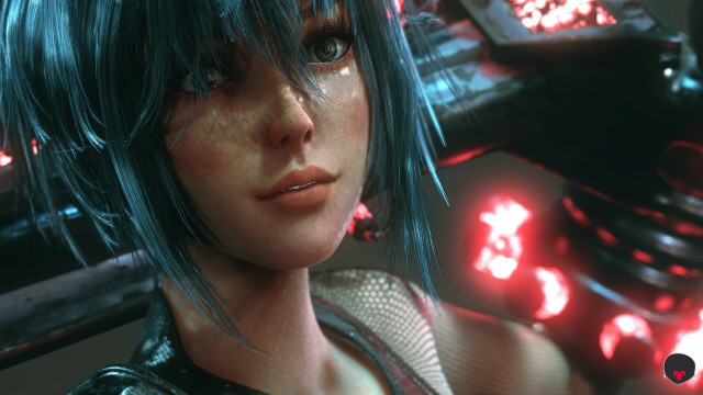 Bluehair woman cyberpunk redlight futuristic free wallpaper for desktop - medium preview image