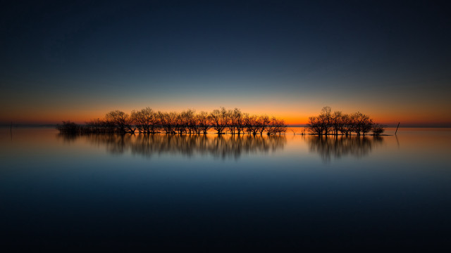 Sunset lake reflections trees sky free wallpaper for desktop - medium preview image