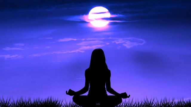 Woman yoga fullmoon purplesky clouds free wallpaper for desktop - medium preview image