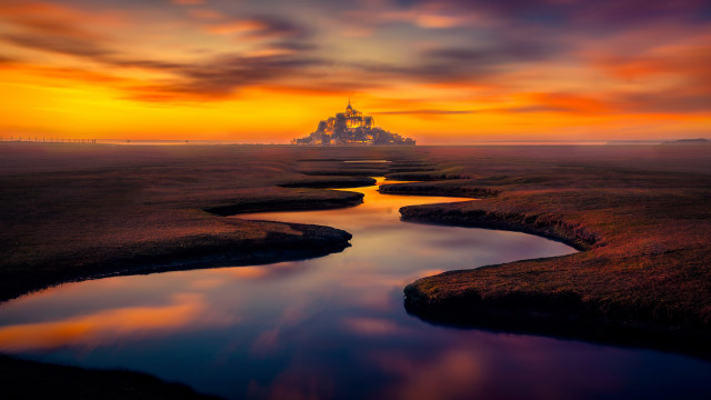 Castle river sunset magic realism free wallpaper for desktop - medium preview image