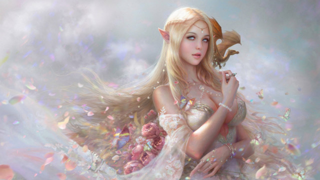 Blonde elf wings flower dress free wallpaper for desktop - medium preview image